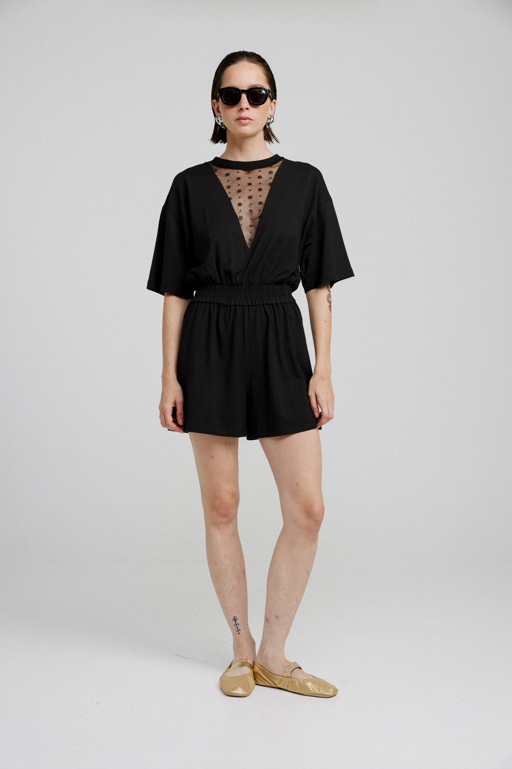 Field Black Lace Short Jumpsuit SEESTARZ