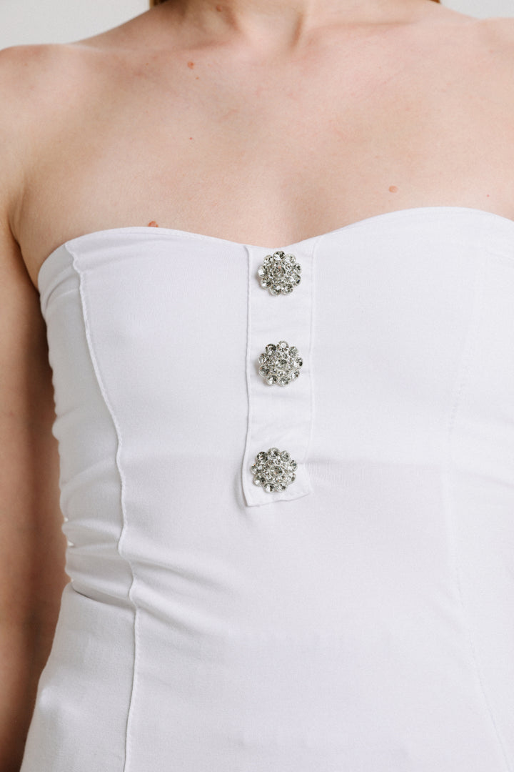 Charm White Jeweled Strapless Top