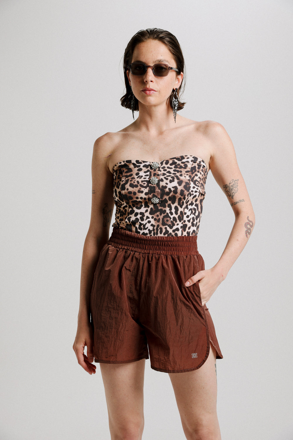 Charm Leopard Jeweled Strapless Top
