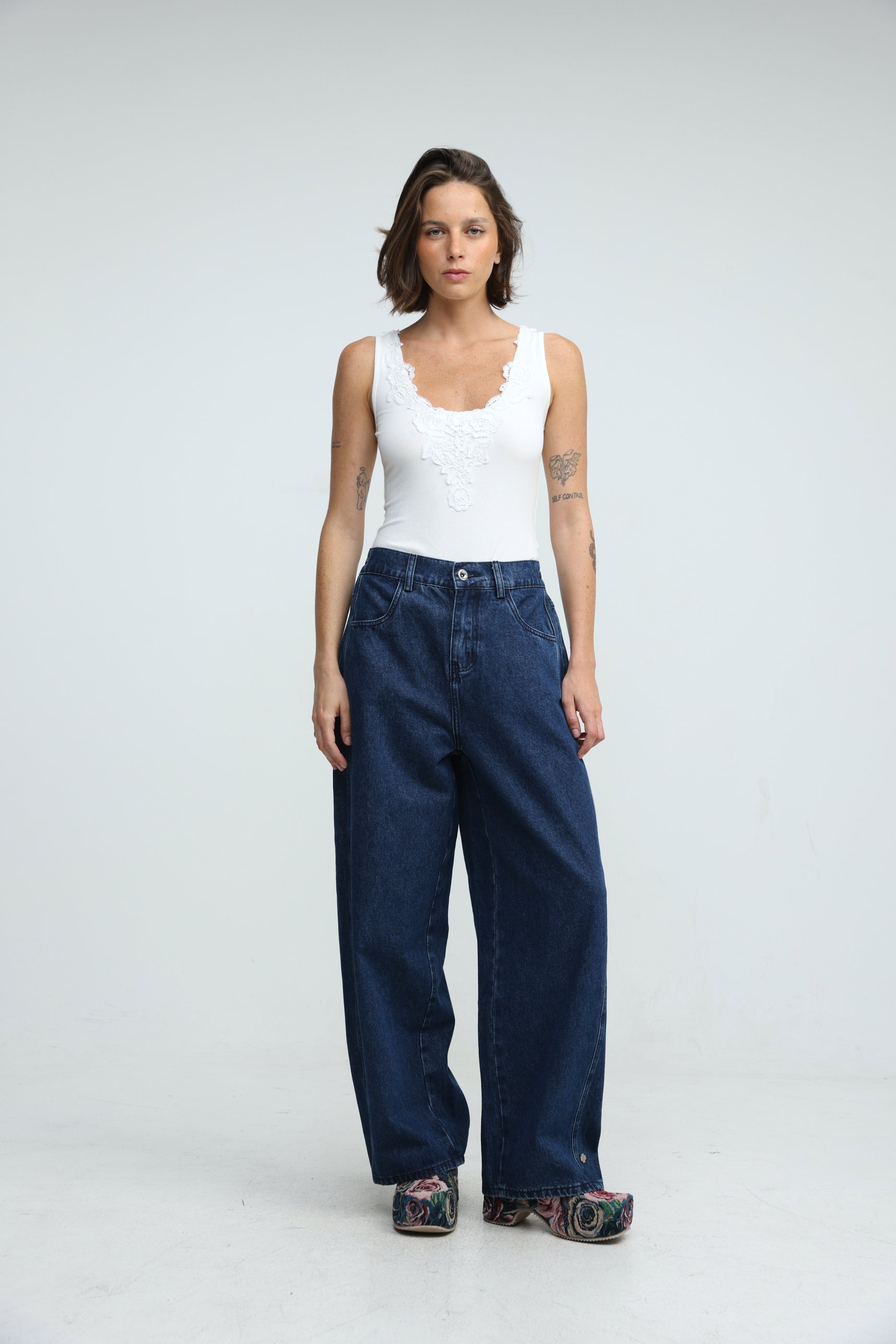 【GOAR】ZIPPER WAIST DENIM BLUE Guri Dark Blue Denim – SEESTARZ
