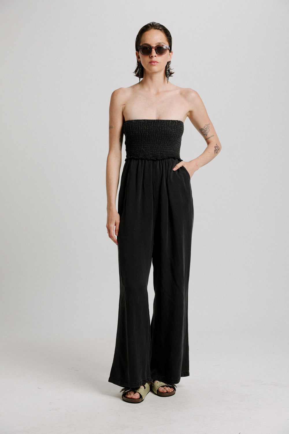 Black strapless jumpsuit wide leg online