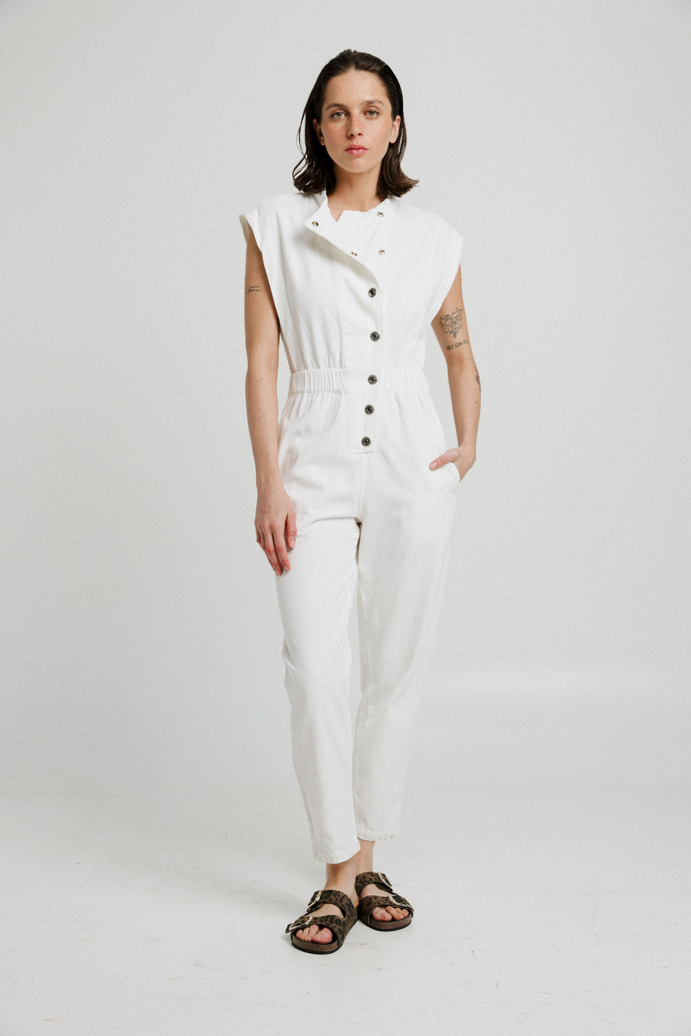 All white denim jumpsuit online