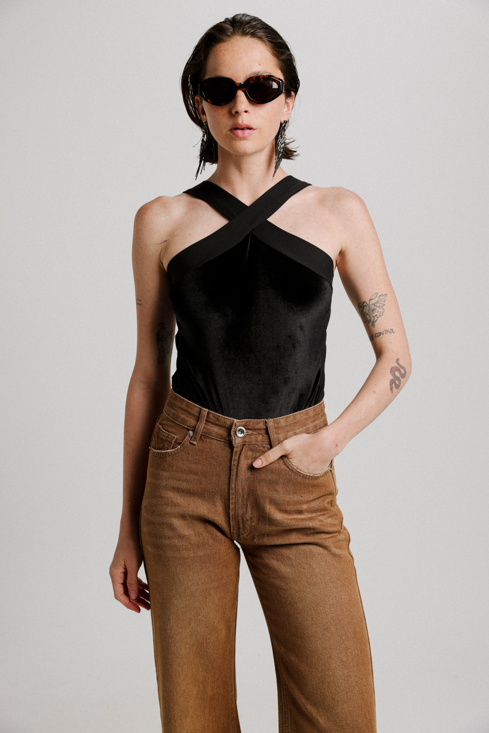 Velvet Black Collar Bodysuit