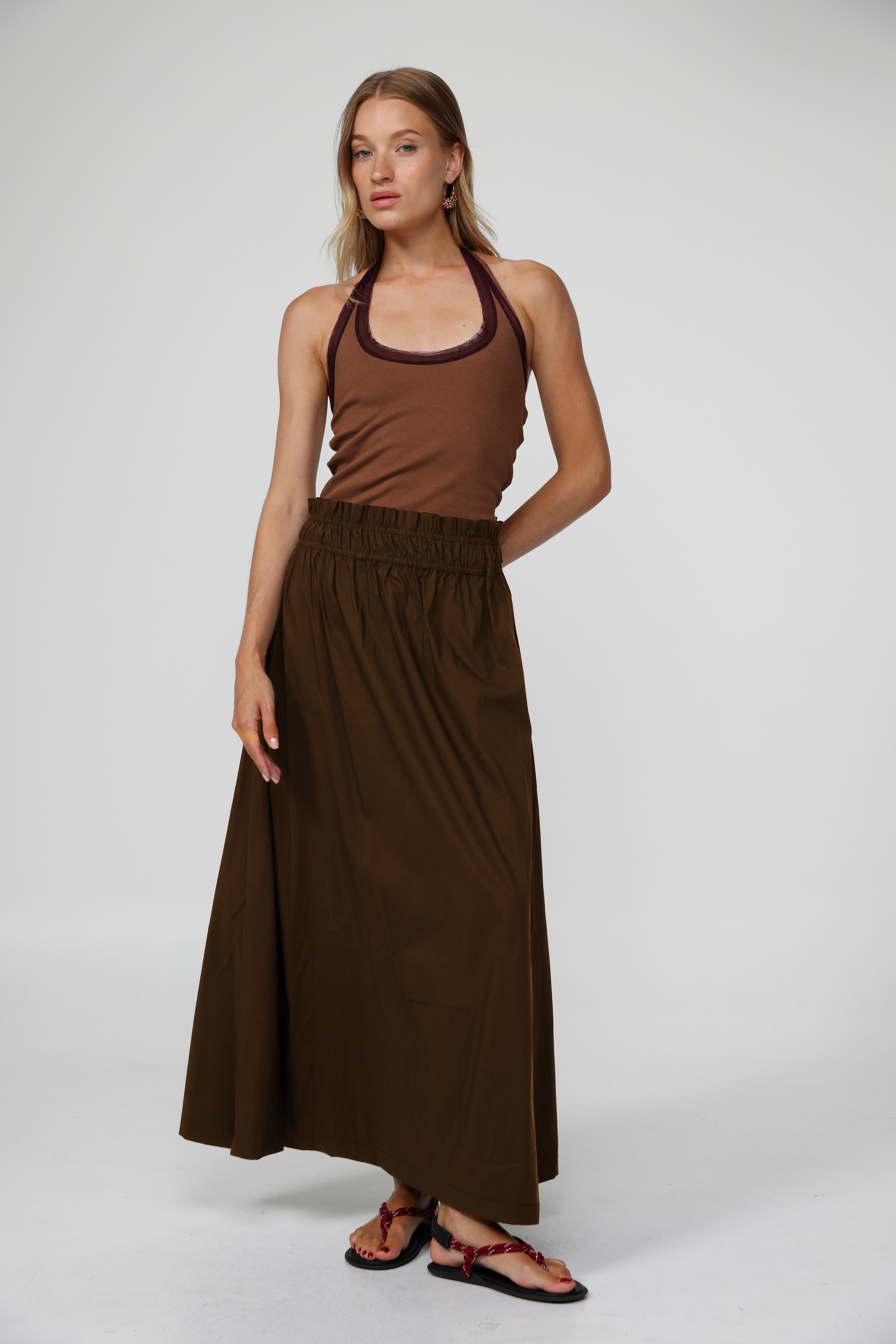 スカート 8249 Two-way color combination maxi skirt brown Maxi Brown Skirt – SEESTARZ
