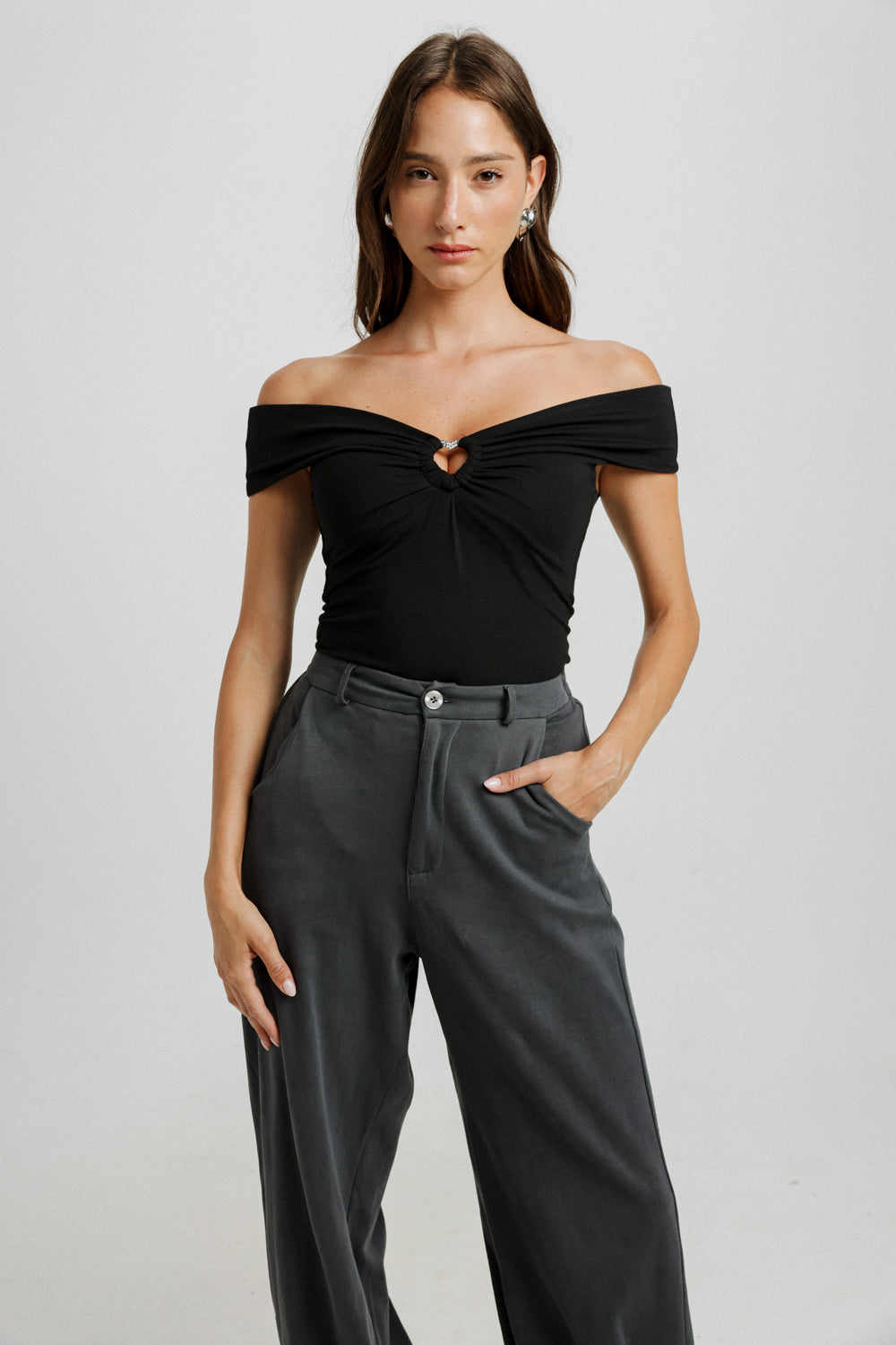 black no shoulder top