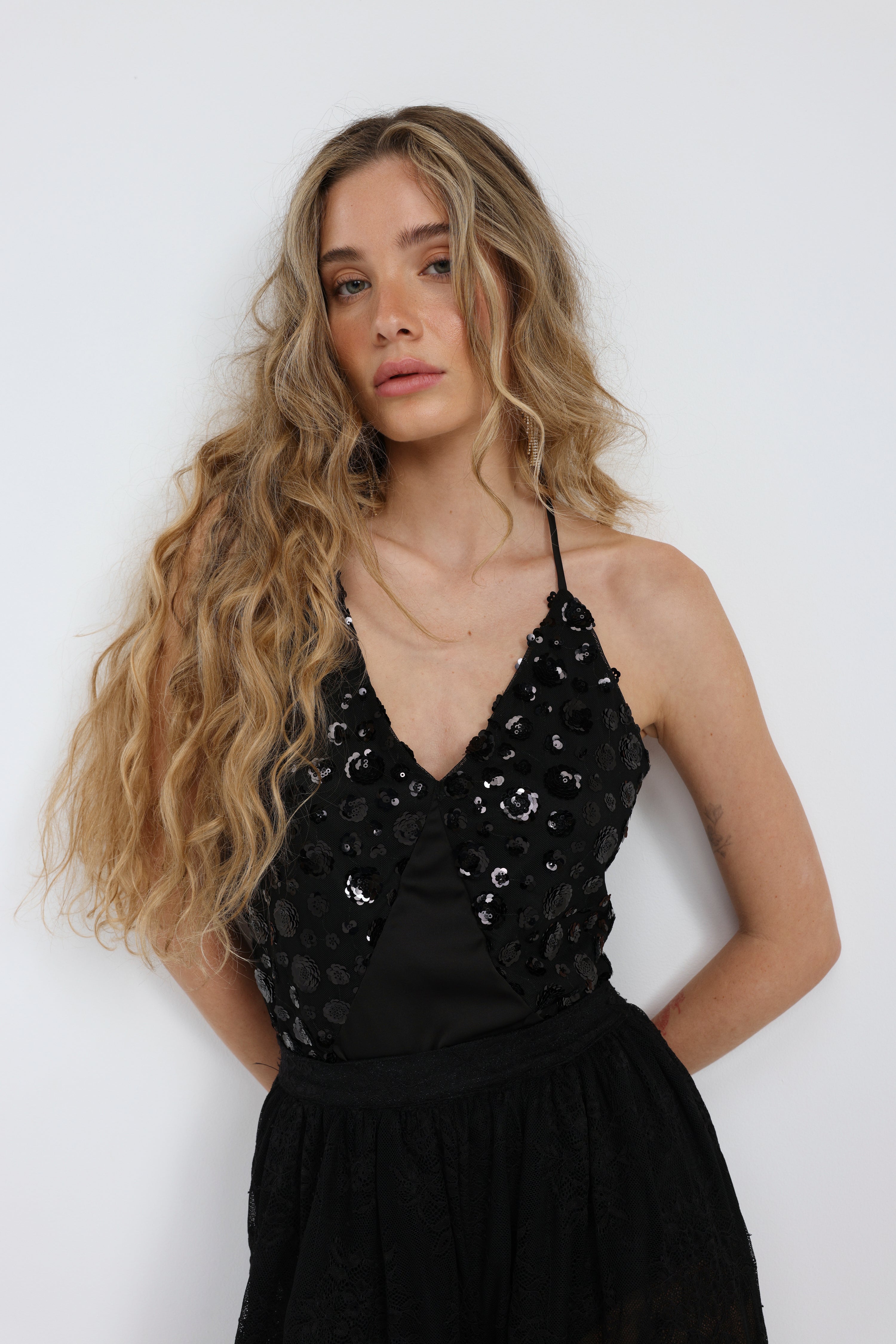 Sequin & Satin Black Bodysuit – SEESTARZ