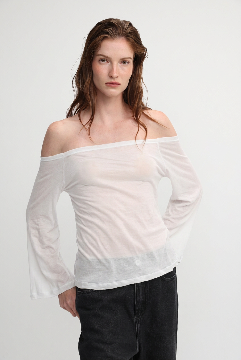 Clean64 White Off Sheer Shoulder Shirt – SEESTARZ