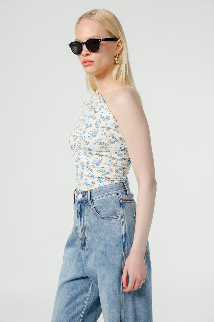 Joy Cream Floral One Shoulder Top