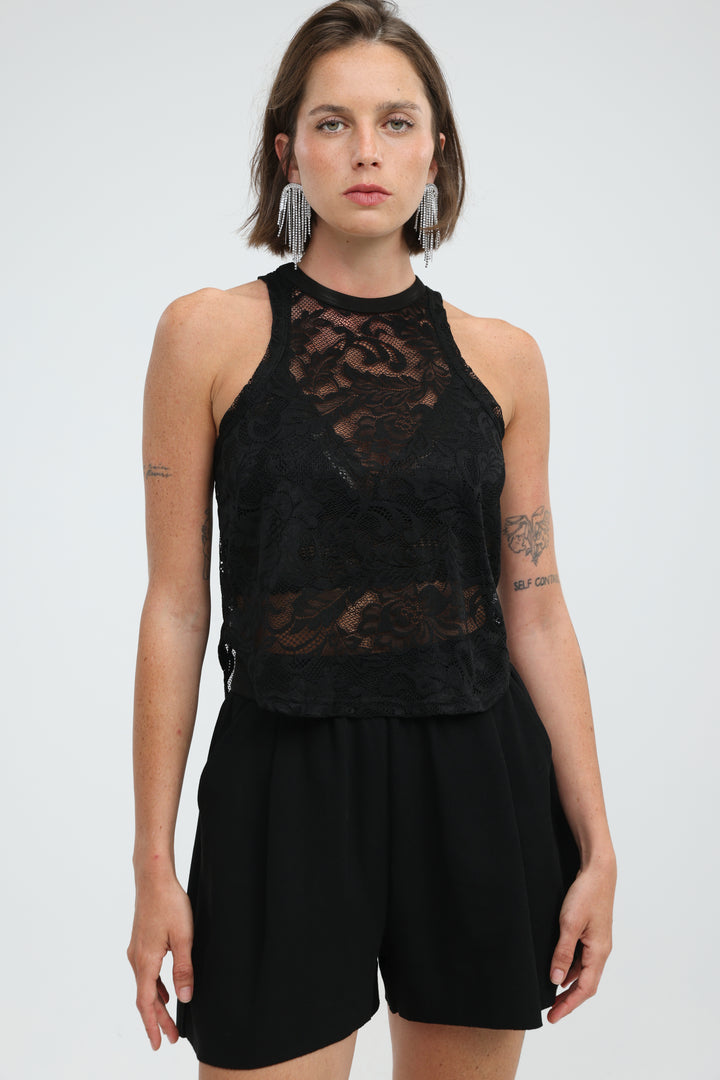 High Neck Black Lace Tank
