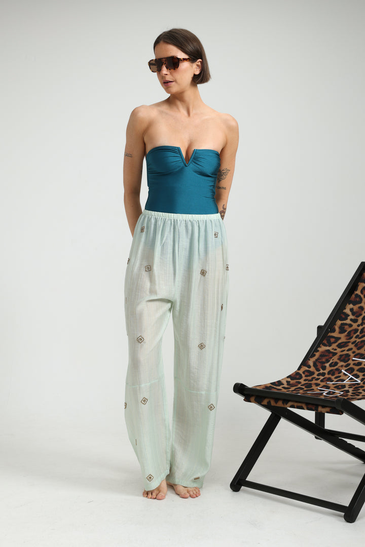 Airy Embroidered Mint Bottoms