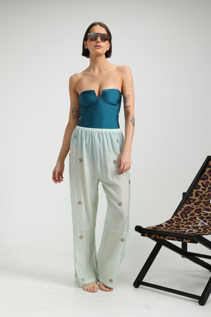 Airy Embroidered Mint Bottoms