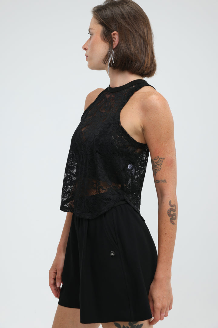 High Neck Black Lace Tank