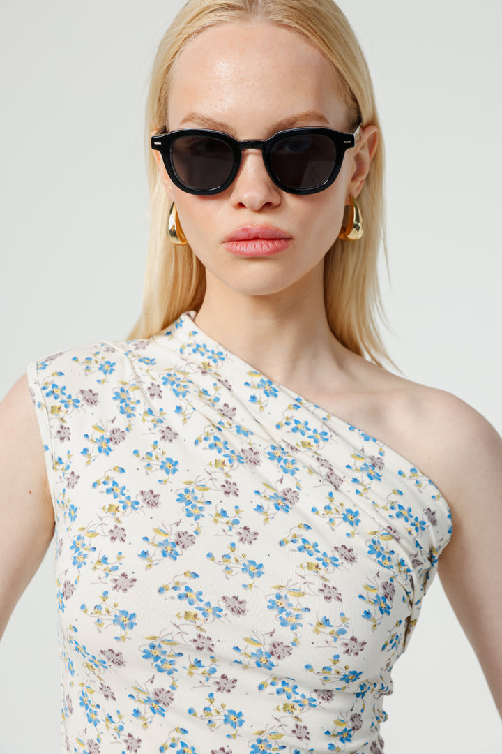 Joy Cream Floral One Shoulder Top