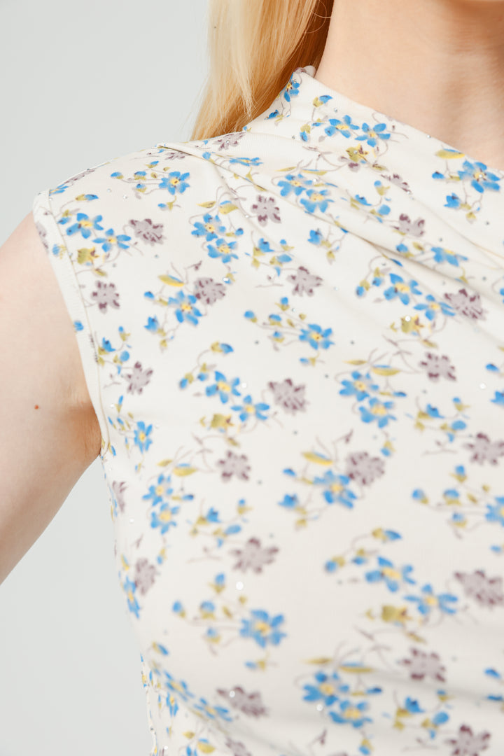 Joy Cream Floral One Shoulder Top