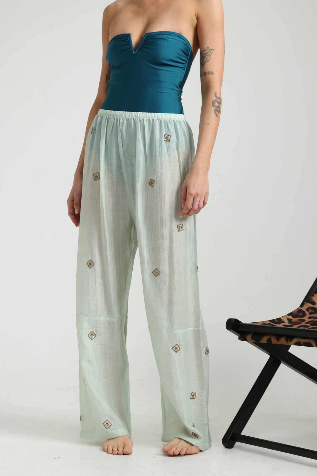 Airy Embroidered Mint Bottoms