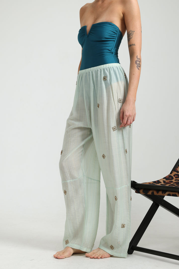 Airy Embroidered Mint Bottoms