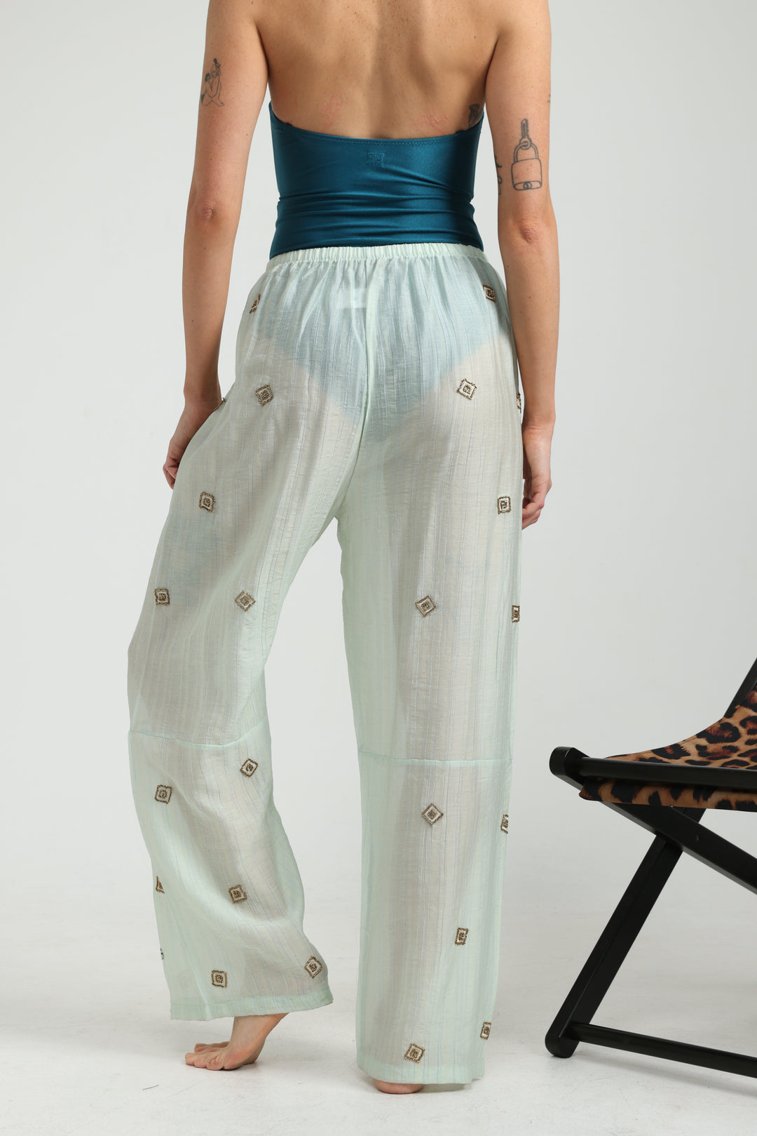 Airy Embroidered Mint Bottoms