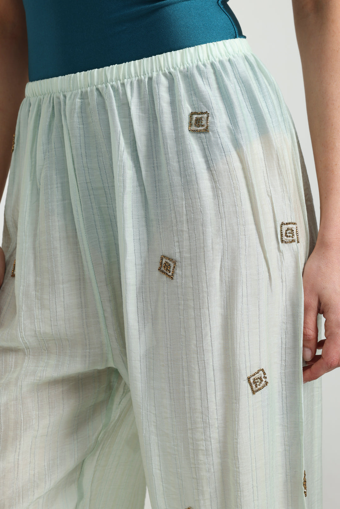 Airy Embroidered Mint Bottoms