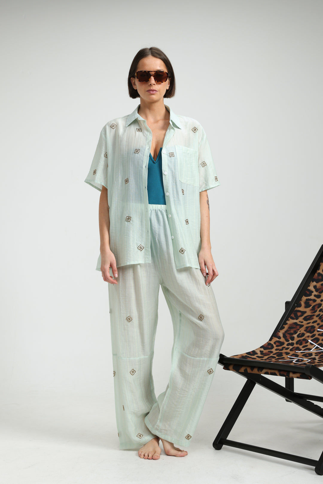 Airy Embroidered Mint Bottoms