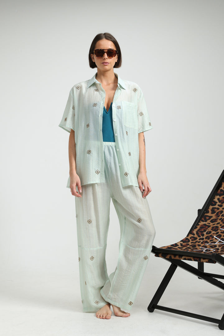 Airy Embroidered Mint Bottoms