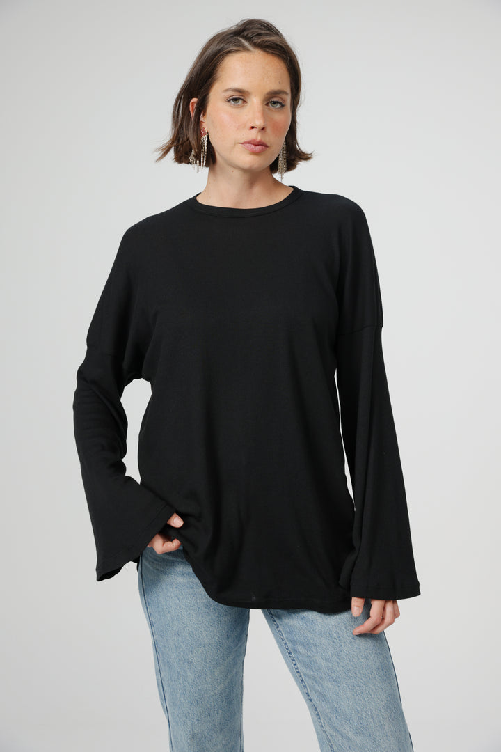 Clean06 Black Rib Boyfriend Shirt