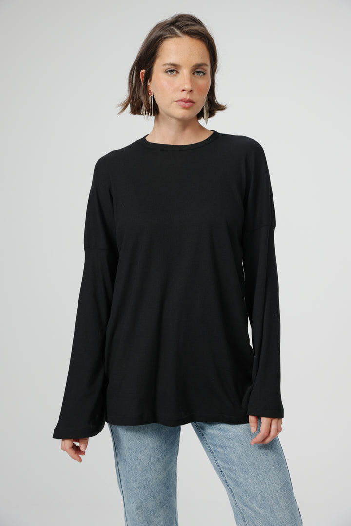 Clean06 Black Rib Boyfriend Shirt