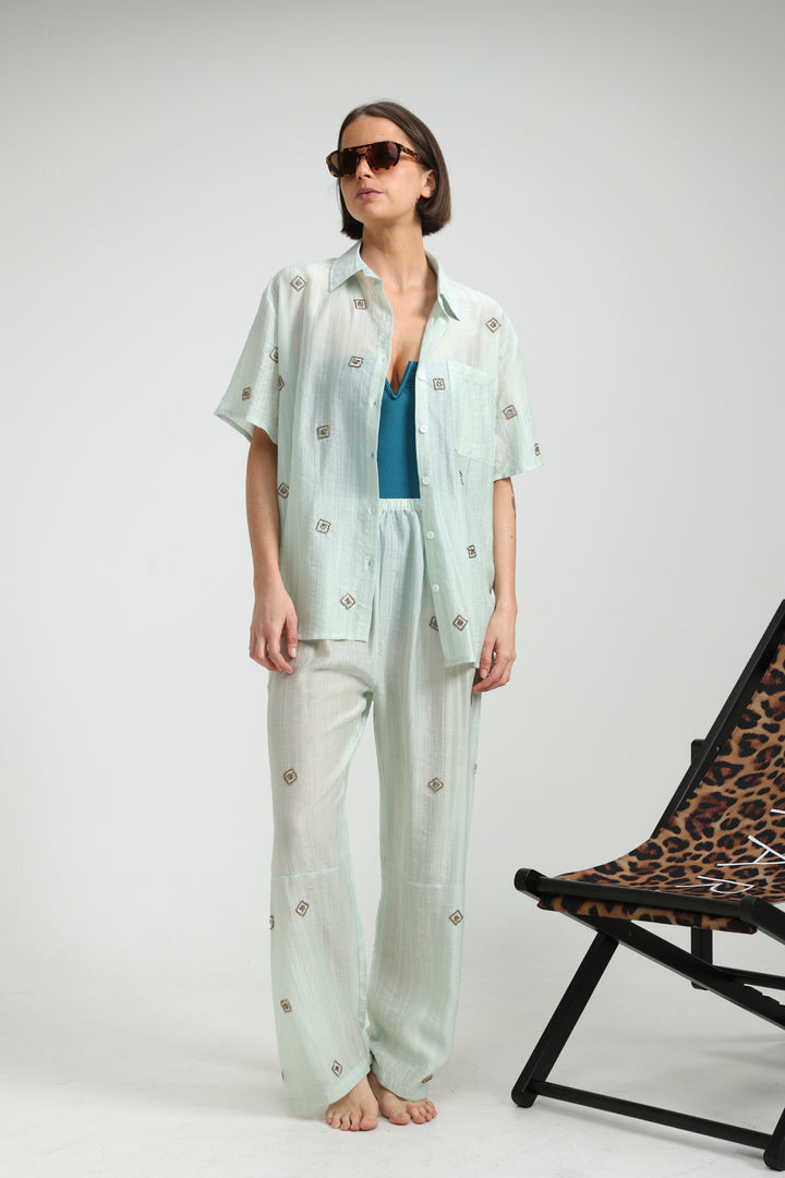 Airy Embroidered Mint Bottoms