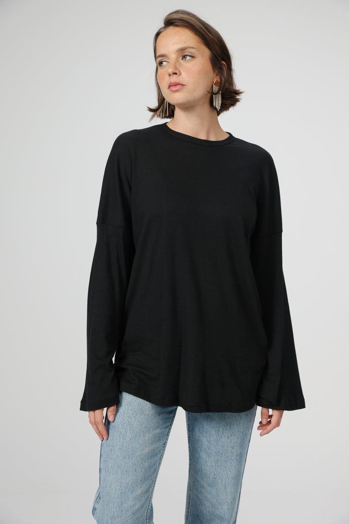Clean06 Black Rib Boyfriend Shirt