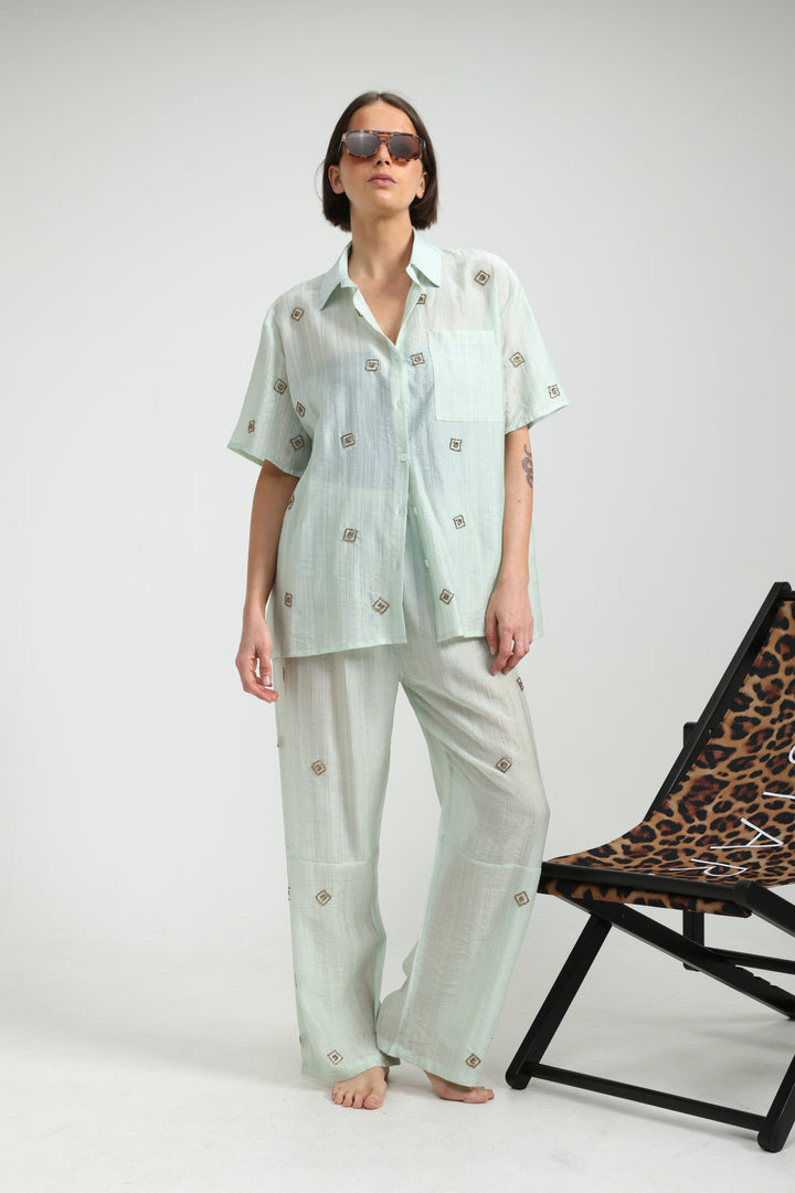 Airy Embroidered Mint Shirt