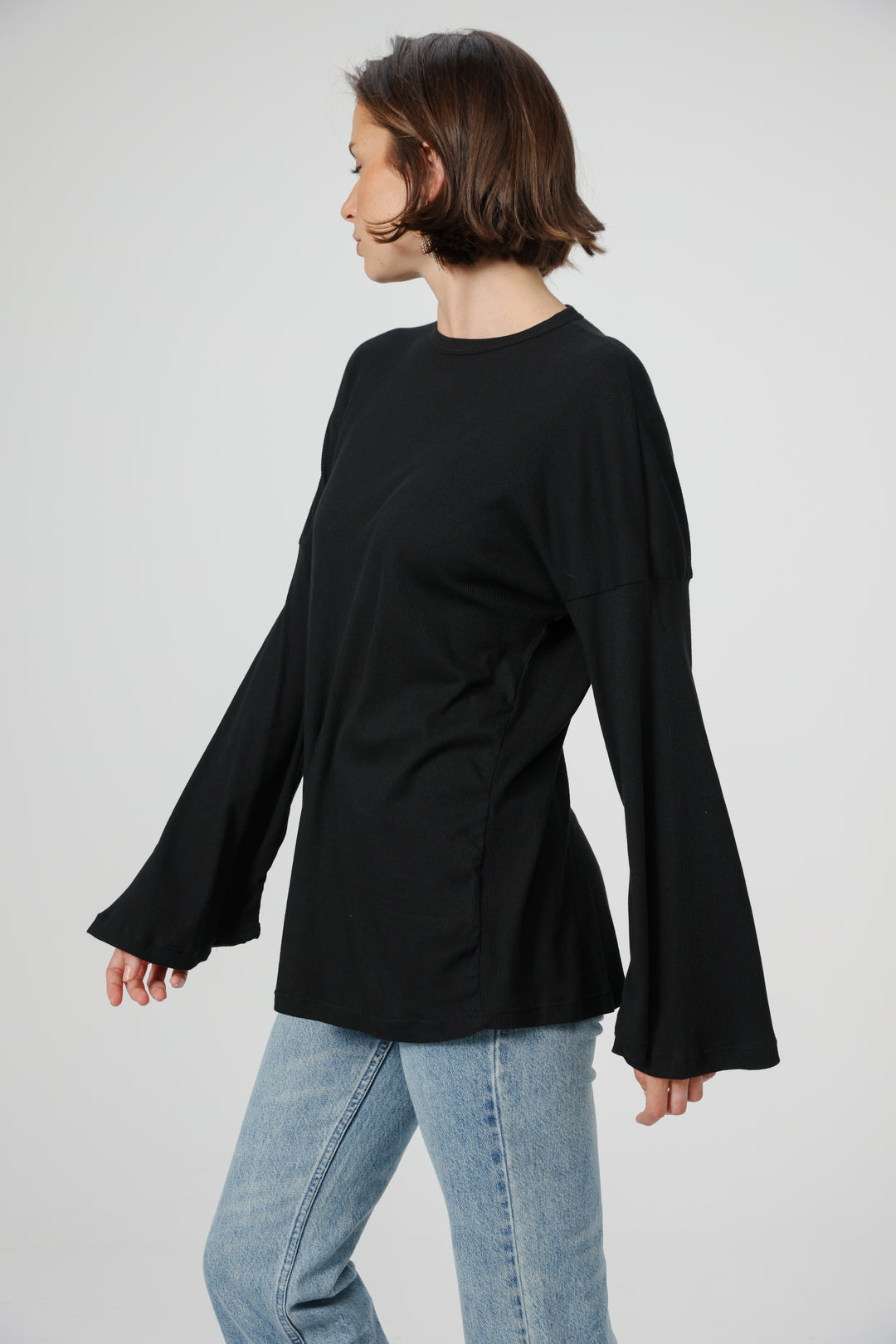 Clean06 Black Rib Boyfriend Shirt