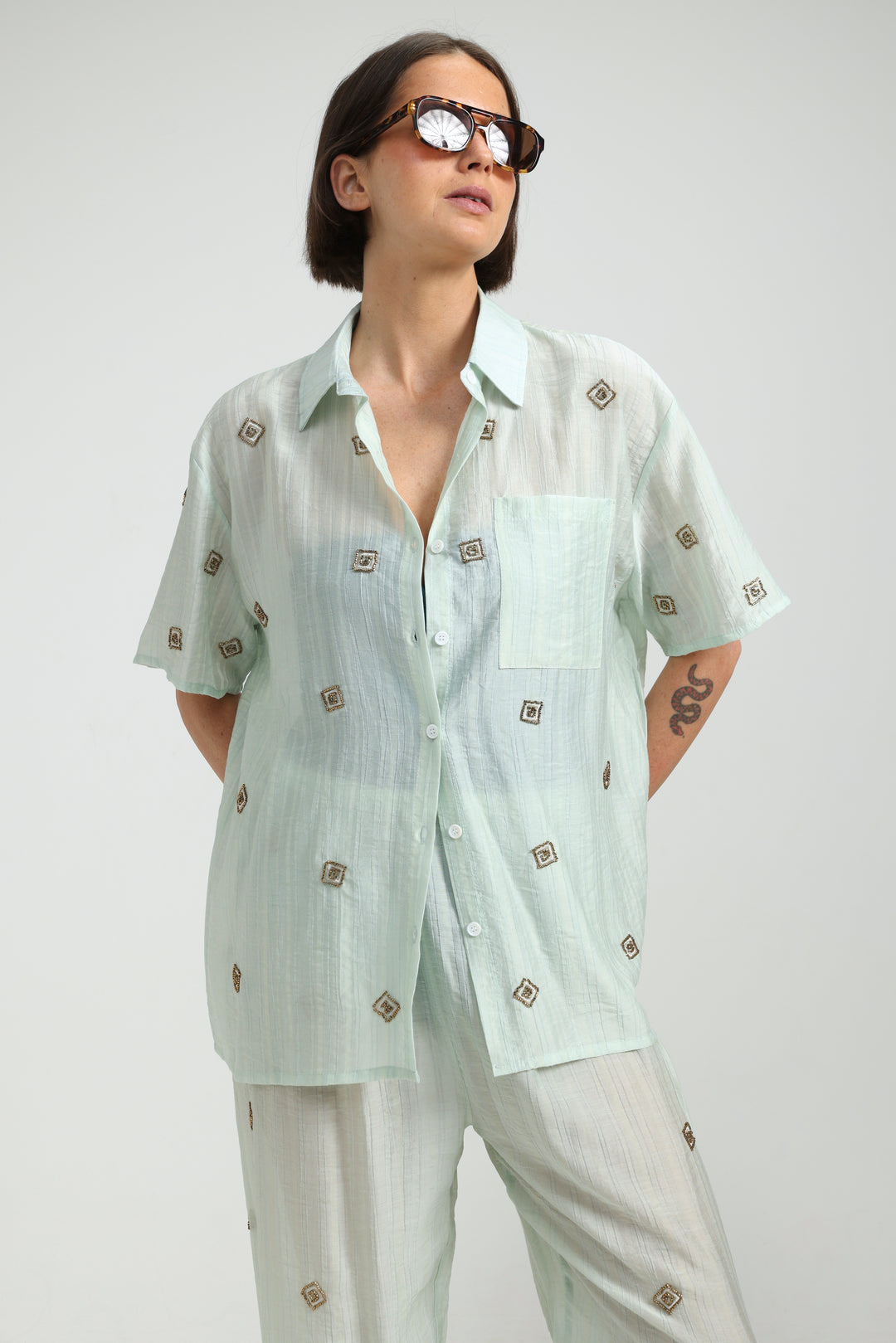 Airy Embroidered Mint Shirt