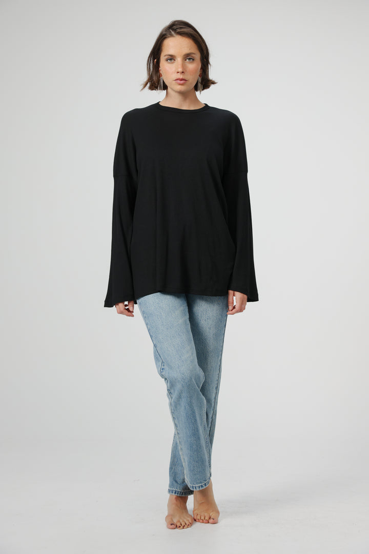 Clean06 Black Rib Boyfriend Shirt