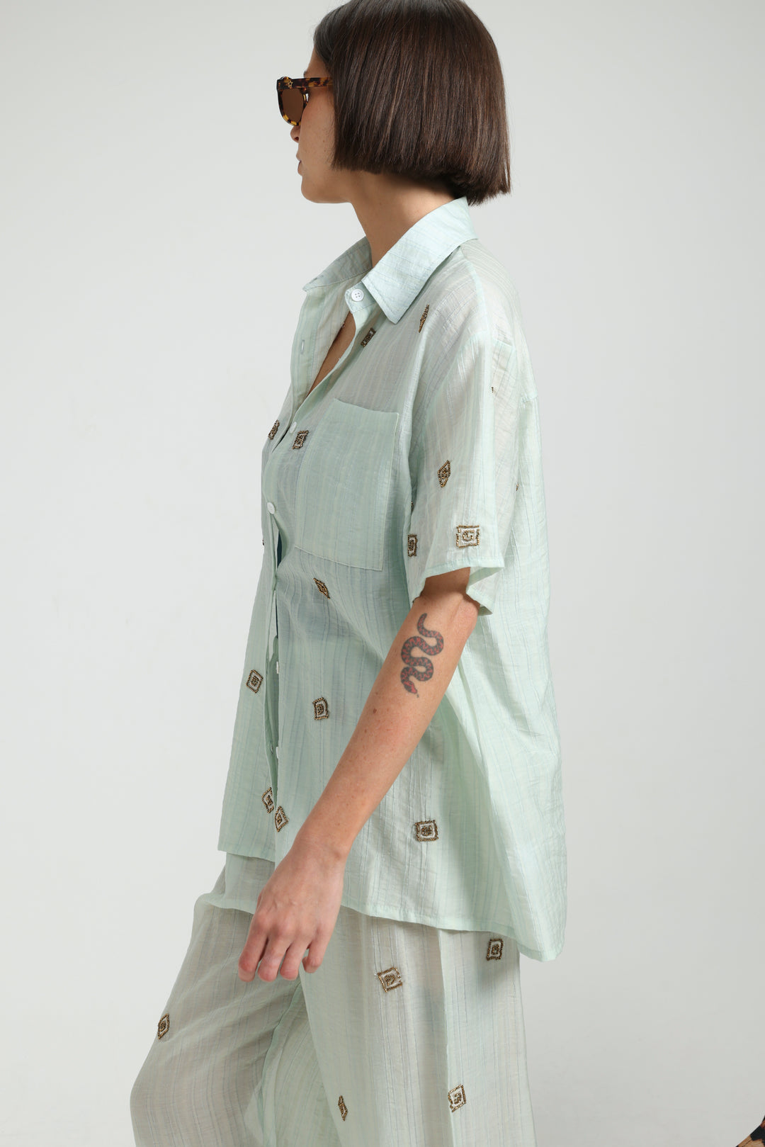 Airy Embroidered Mint Shirt