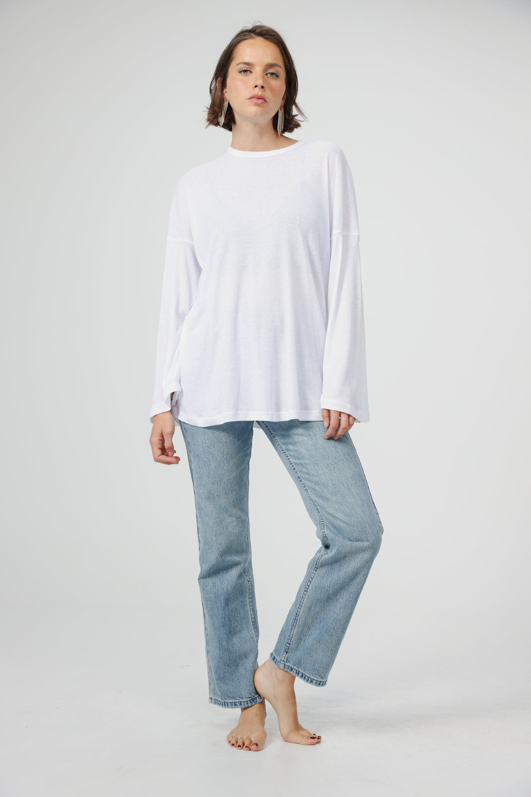 Clean06 White Rib Boyfriend Shirt