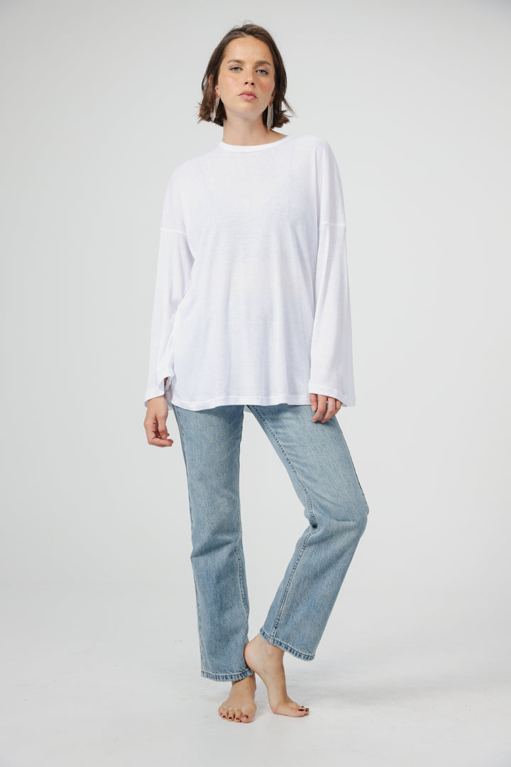 Clean06 White Rib Boyfriend Shirt