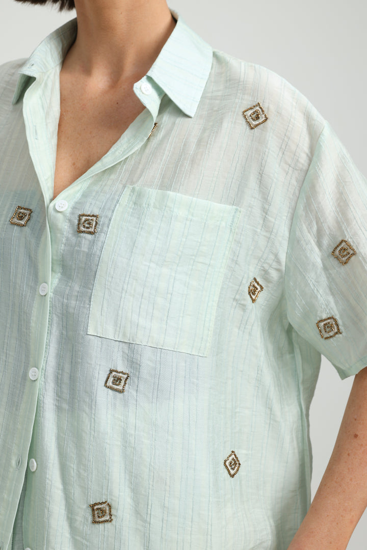 Airy Embroidered Mint Shirt