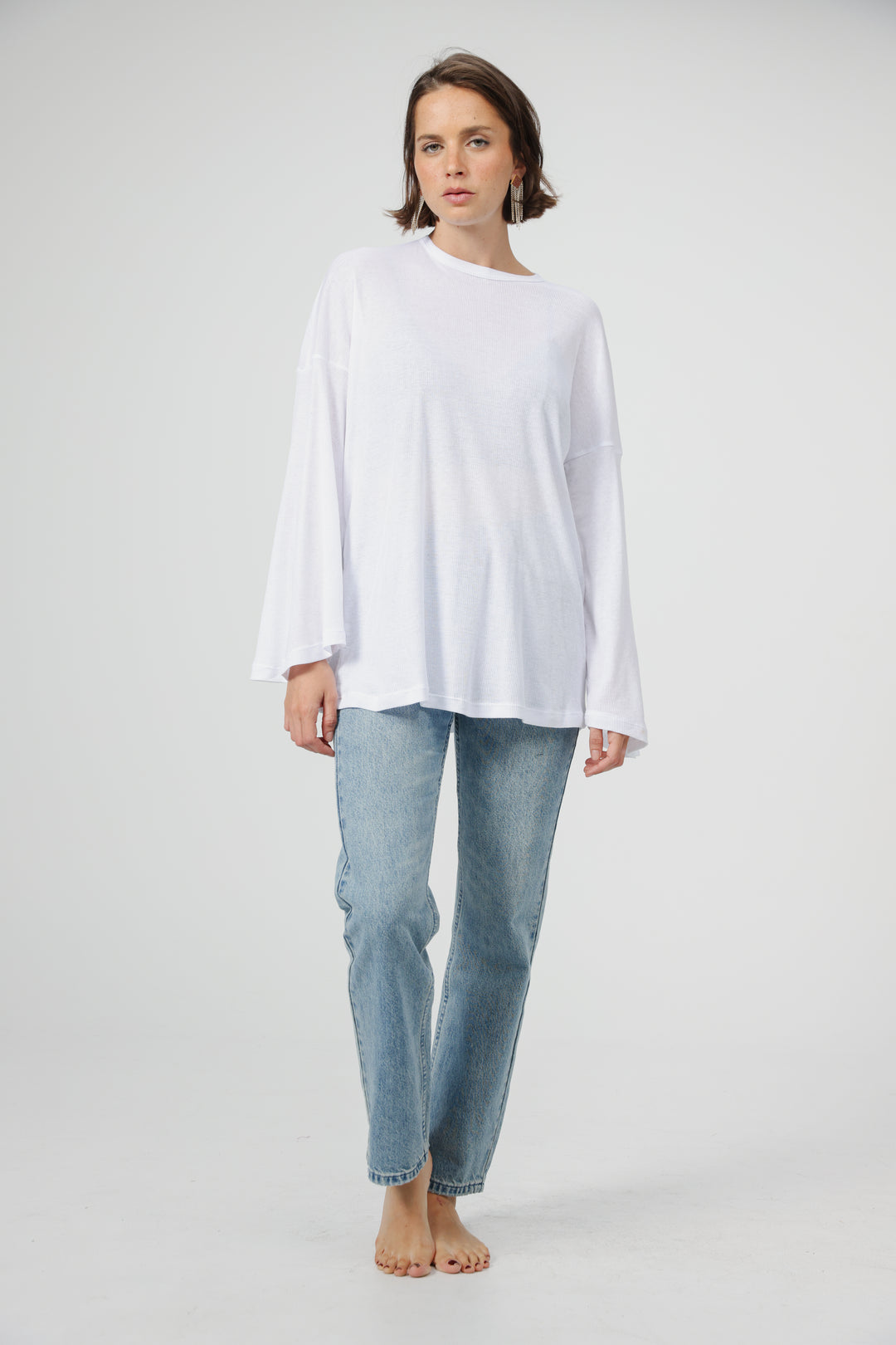 Clean06 White Rib Boyfriend Shirt