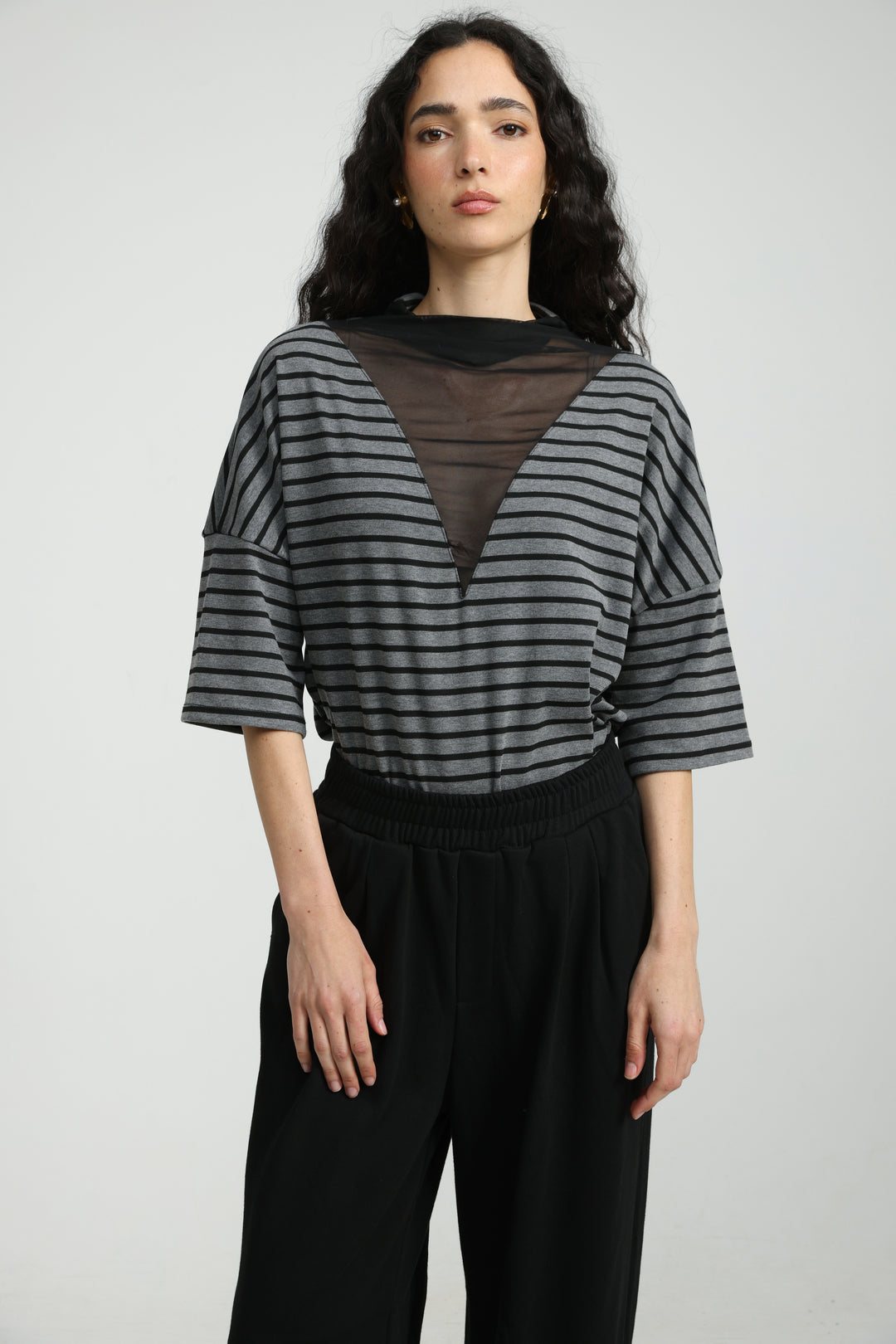 Selfless Grey Striped T-Shirt