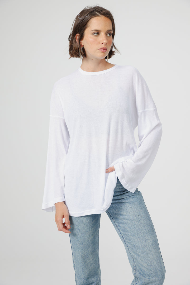 Clean06 White Rib Boyfriend Shirt