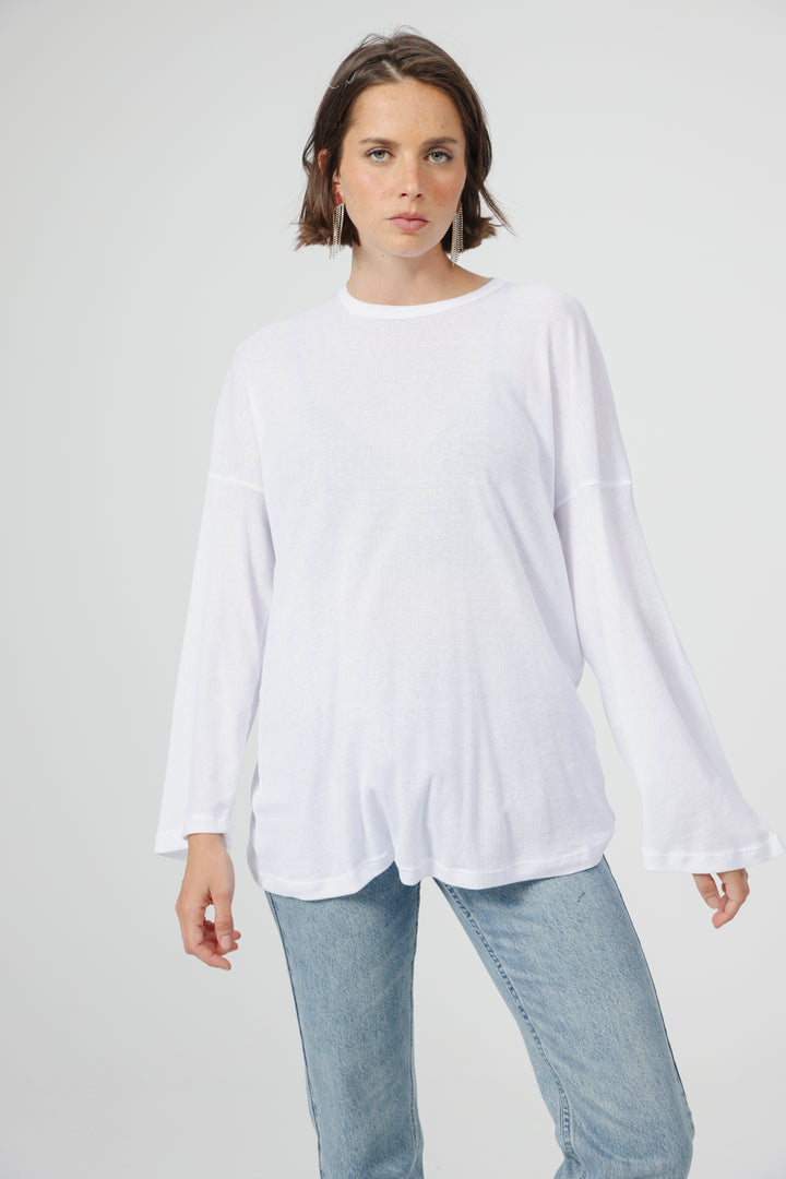 Clean06 White Rib Boyfriend Shirt