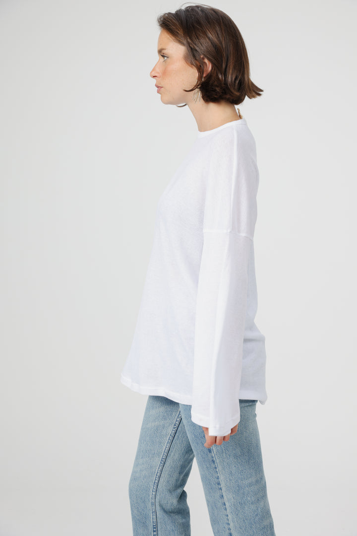 Clean06 White Rib Boyfriend Shirt