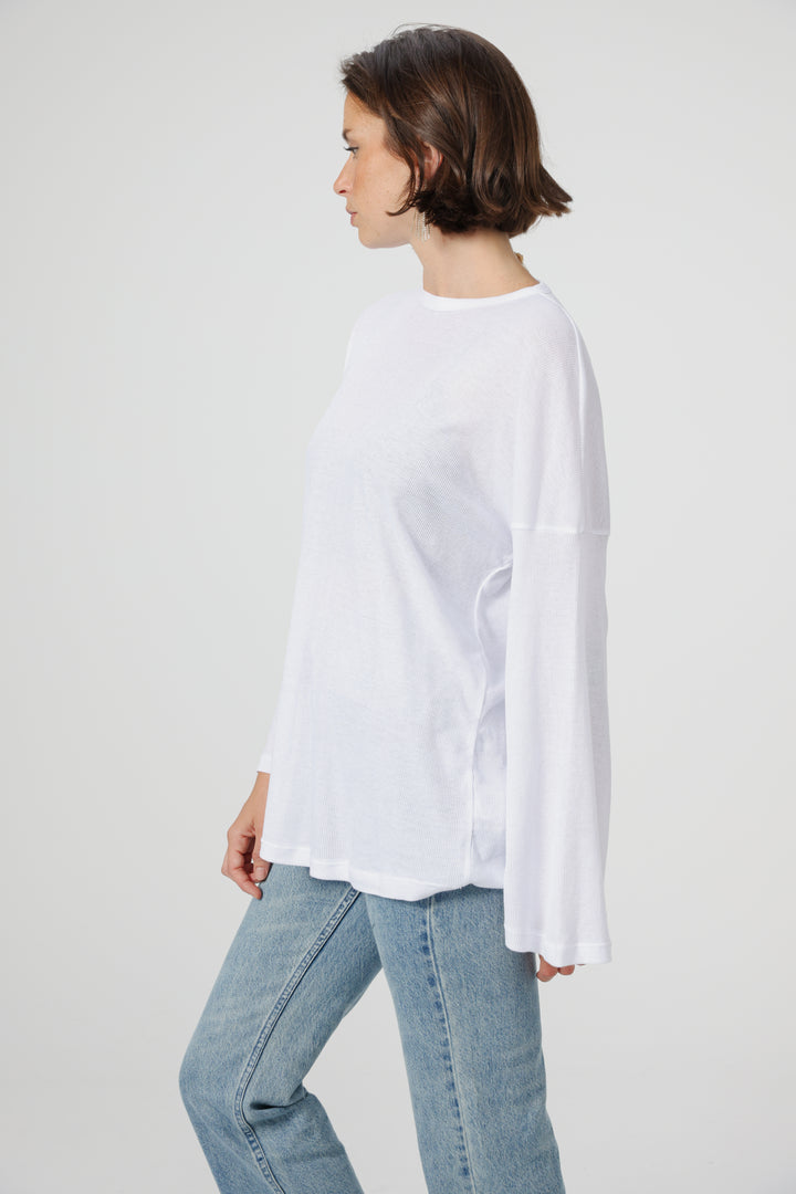Clean06 White Rib Boyfriend Shirt