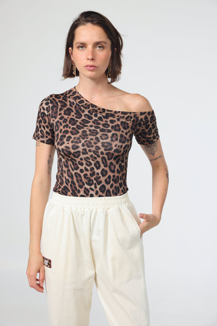 חולצה מנומרת גזרה צמודה Luna Leopard T-Shirt