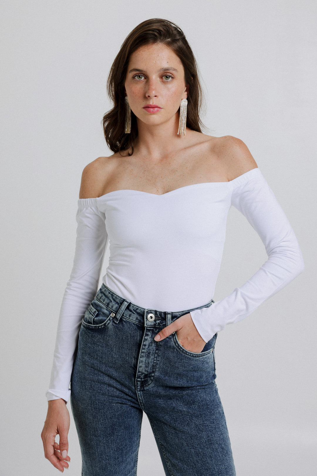 Eyes Off Shoulder White Top