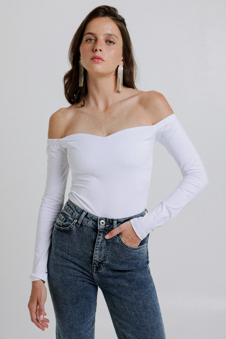 Eyes Off Shoulder White Top