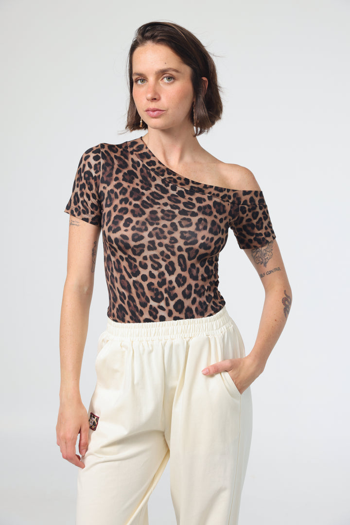 חולצה מנומרת וואן שולדר Luna Leopard T-Shirt