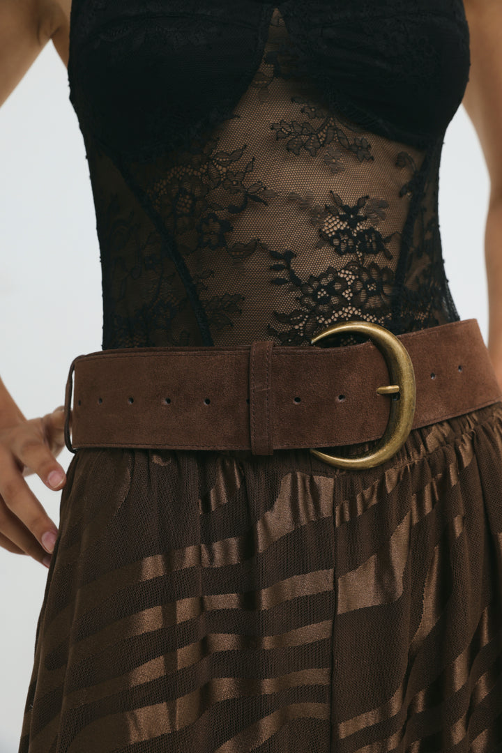 Wide Brown Suede Belt