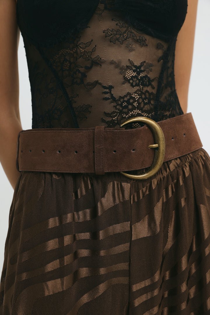 Wide Brown Suede Belt