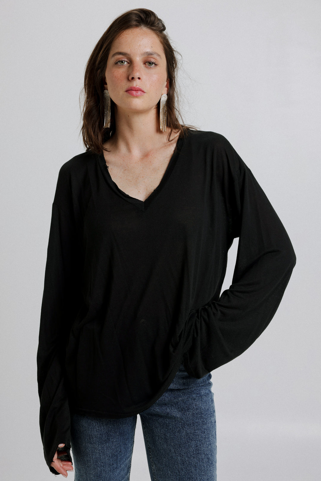 Hole Black V Shirt