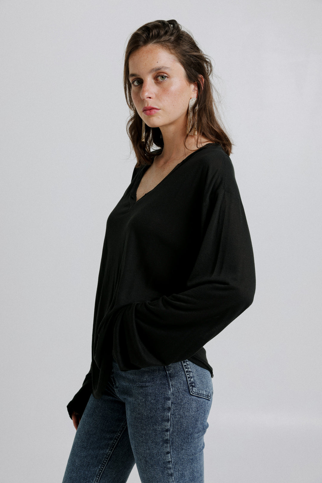 Hole Black V Shirt